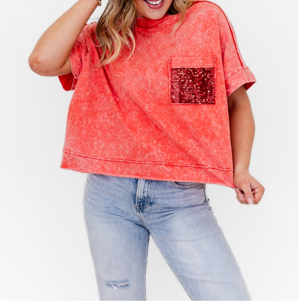 Rust T-Shirt with Sequin Pocket